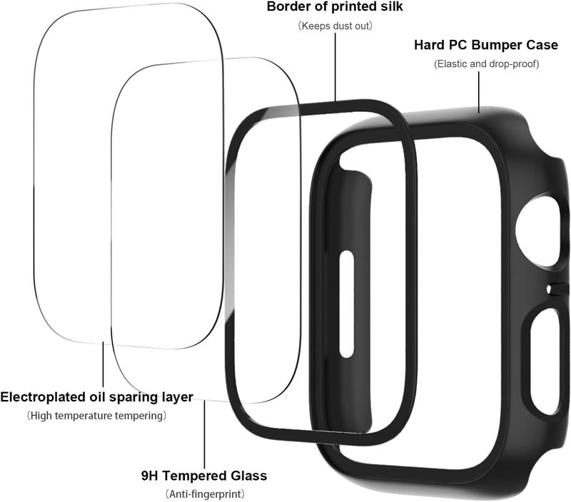JERXUN 6 Pack Case with Tempered Glass Screen Protector for Apple Watch Series 9/8/7 41mm, Ultra-Thin Scratch Resistant Full Protective Hard PC Bumper Cover for iWatch 41mm Accessories - Image 2